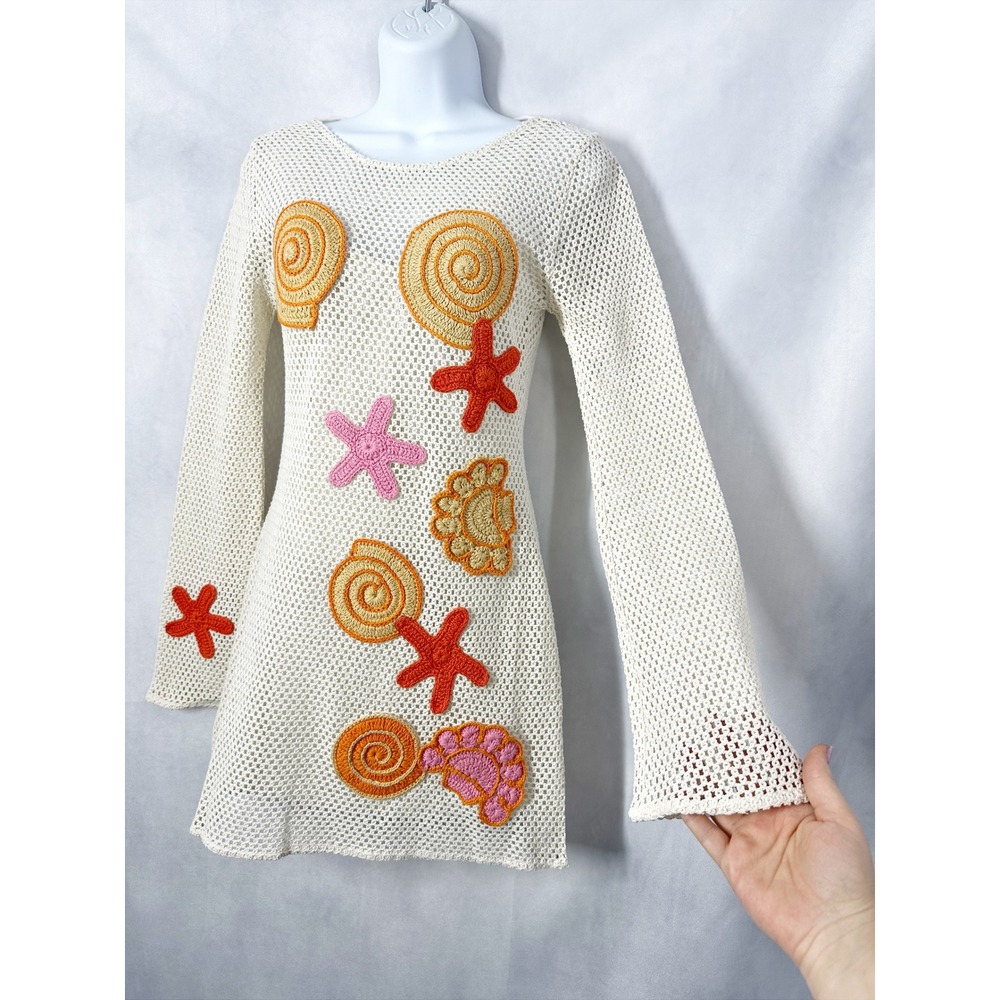 The Wolf Gang Enza Long Sleeve Seashell Crème Mini Dress Women's Size Small NEW - Picture 3 of 12